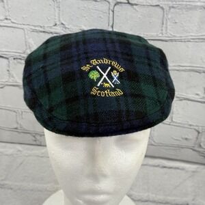 Vintage St. Andrews Cabbie Cap by David‎ Allan Scotland S PURE Wool Blackwatch